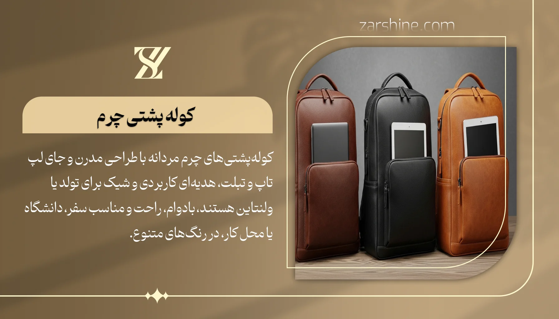 کوله پشتی چرم طبیعی با جاهای مخصوص
